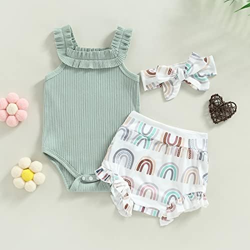 תינוקת יילוד תינוקת קיץ תלבושת הדפס פרחוני רצועת שרוולים ללא שרוולים רומפר פרוע מכנסיים קצרים בגיסה