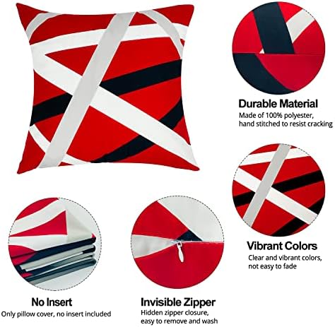 כריכה של כרית לזרוק אדום משכרת 18x18, פסים מופשטים שחורים מודרניים אפור ולבן גיאומטריים כריות דקורטיביות.