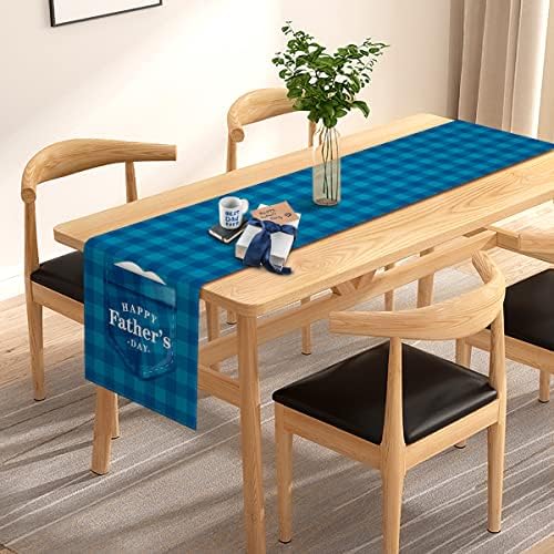 רץ שולחן יום האב רץ כחול בופלו בדוק שולחן משובץ כיס מטבח כפרי חדר אוכל חדר בית קישוט