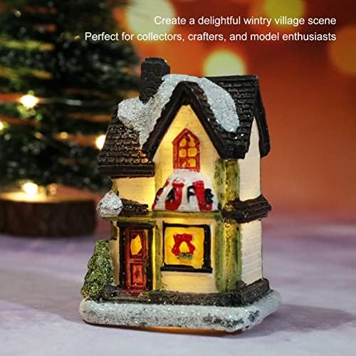 בית כפר חג המולד של QSTNXB, LED LED שרף חג המולד סצנת כפר בתים, בית סנטה לחג המולד עם סוללת אור LED המופעלת, לעיצוב בית,