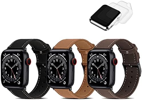 תואם להקת Apple Watch 45 ממ 44 ממ 42 ממ, G.P רצועת החלפת פס עור אמיתי תואמת לסדרת Apple Watch 7/6/5/4/3/8/SE, קפה חום