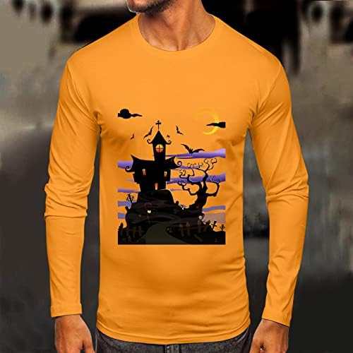 חולצות טריקו של Zddo Halloween Mens, גברים מאושרים ליל כל הקדושים רדוף הדפס שרוול ארוך שרוול מצחיק גרפיקה דקה בכושר