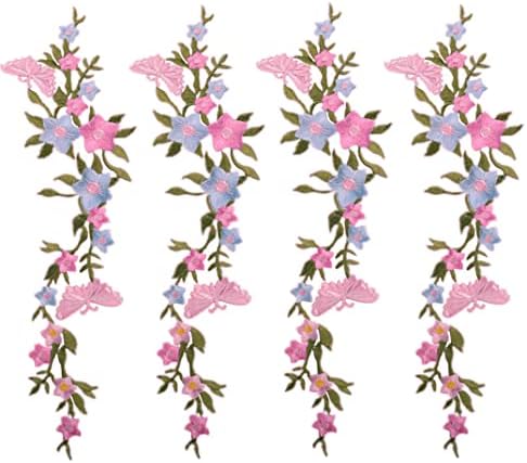 4 חתיכות ארוכות 10 אינץ 'ברזל פרחוני על טלאים פרפר בפרחים טלאים רקומים אפליקציה לקישוט מחשוף נעלי גיזום נעלי ג'ינס