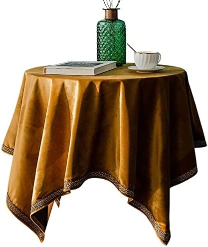 מפת שולחן מרובעת לשולחן עגול, בצבע אחיד מפת שולחן קטיפה הולנדית עם עיצוב קצה קו זהב, כיסוי שולחן עמיד בפני כתמים לשולחן