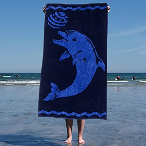 מגבות חוף כותנה מפוארות של כותנה, גדולות בגודל 34 x 64, כותנה רכה קטיפה וטרי כותנה סופג, מגבות חוף דולפין