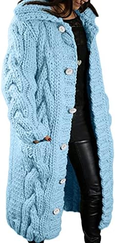Oplxuo ארוך קרדיגן סוודרים נשים בתוספת כפתור סרוג כבלים בגודל סתיו חורף מעיל ארוך דש כיסים מוצקים בכיסים