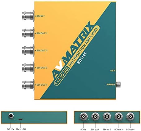 Avmatrix SDI Splitter 1 × 4 מגבר הפצה, 3G/HD/SD תומך בפורמטים SDI, עקיצה מחדש, השוואה, איתות מחדש 1080p @60Hz