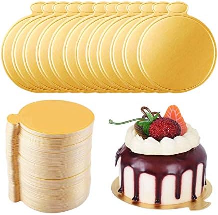 Lomines mini עגול עוגת קרטון מוזהב בסיס 100 יחידות, בסיס לוח קינוח מוס, לוחות קאפקייקס קרטון חד פעמי, למגש תצוגות מסיבת יום