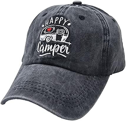 Waldeal Camper Happy Camper רקום כובע בייסבול, כובע אבא מתכוונן לשטוף לגברים נשים