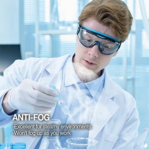 DEX FIT משקפי מגן בטיחותיים SG220; Anti Fog & Scratch, Z87 הגנה על עיניים, מתכווננת לעבודה במעבדה וכימיה