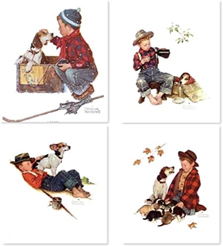 תמונה רוכל למינציה נורמן רוקוול ילד וסדרת הכלב שלו הדפס 4 הדפס ילד פוגש את כלבו, הרפתקנים בין הרפתקאות, גאווה של הורות