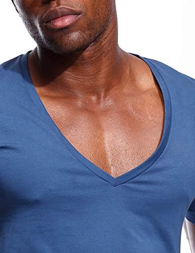 חולצת טי עמוקה V לצוואר לגברים חותך נמוך נוק