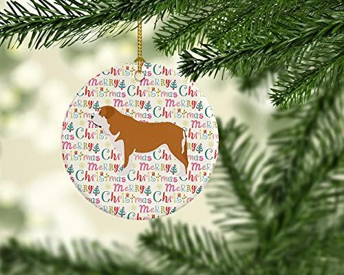 אוצרות קרוליין WDK2066CO1 Mastin Epanol Mastiff Mastiff קישוט קרמיקה, רב צבעוני, קישוטים לעץ חג המולד, קישוט תלוי