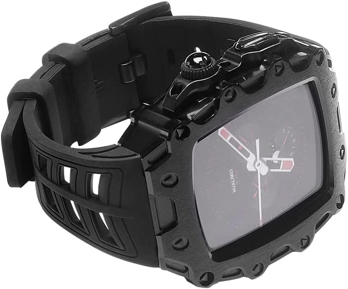 פס סיליקון Aemall+מארז ל- Apple Watch 44 ממ 45 ממ כיסוי מחוספס מתכת לסדרת IWatch 7/6/5/4/SE אביזרי שעון מארזים שונה
