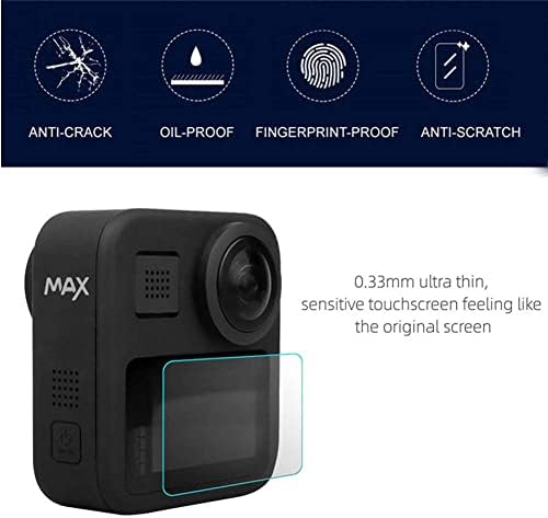 מגן מסך PCTC תואם למצלמת פעולה של GoPro Max 360 אטום מים, מגן מסך זכוכית מחוסמת במיוחד קל להתקנה קל להתקנה
