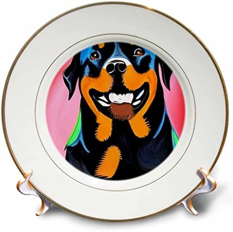 3drose מגניב ומצחיק חמוד חמוד צבעוני רוטוויילר כלב כלב פיקאסו אמנות - צלחות