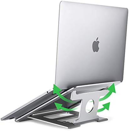 נייד הרמת מחשב צג מעמד צג משכים, מתקפל אלומיניום סגסוגת מעמד מחשב נייד שולחן ממיר, גובה מתכוונן לחסוך מקום-כסוף