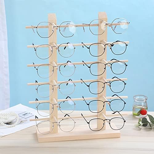 מתלה משקפי שמש מעץ, 12 זוגות משקפי שמש מעץ מעמד מסגרת משקפיים מארגן מחזיק לתצוגה ביתית או משקפיים, 16.81 x 13.58