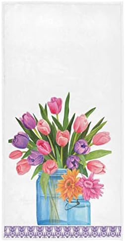 אגרטל פרחים חיננית של טוליפ פרחים ורוד פרחים מגבות יד 16x30 באביב אביב קיץ פרחוני בית מגבת אמבטיה מגבת תחרה סגולה