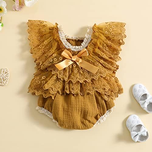 LXXIASHI תינוקת תינוקת רומפר שמלת תחרה קיץ עם שרוולי זבוב סרבלים בוהו בגדי קיץ