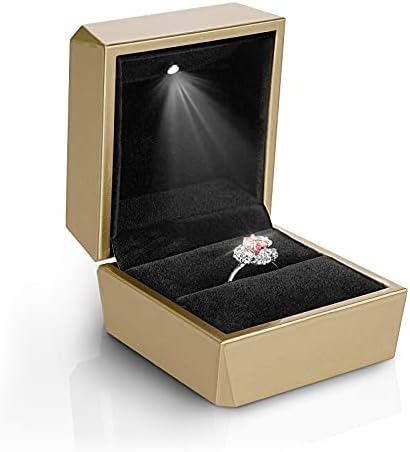 קייריאק תיבת טבעת אירוסין עם אור לד, עגילי קטיפה הרבעה טבעת קייס תיבת אחסון תצוגת תכשיטים להצעת אירוסין יום