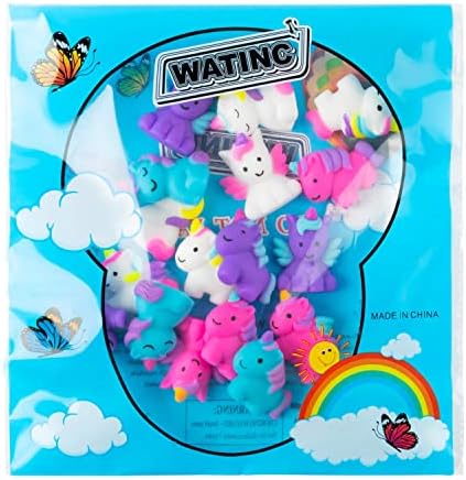 WATINC 24 יחידות חד קרן מוצ'י סחוט צעצועים, צבעוני חד קרן חמודים רכים חמודים צעצועים לחיטי מסיבות מוצ'י, הקלה בקוואי
