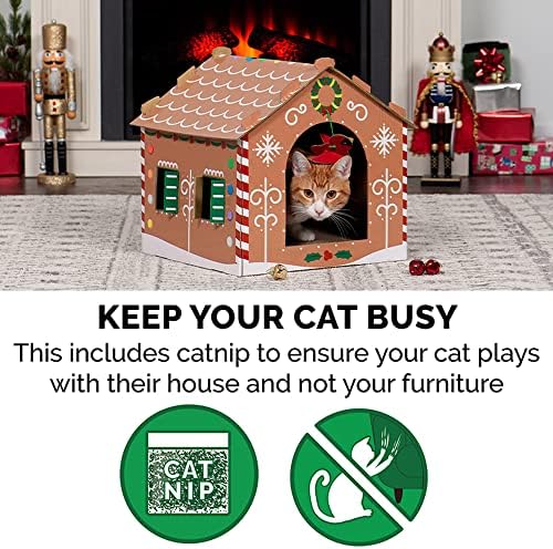 בית זנגוויל מעוטר בפרהאבן מחבוא גרדן חתול גלי עם חתול - הדפס חג המולד, מידה אחת