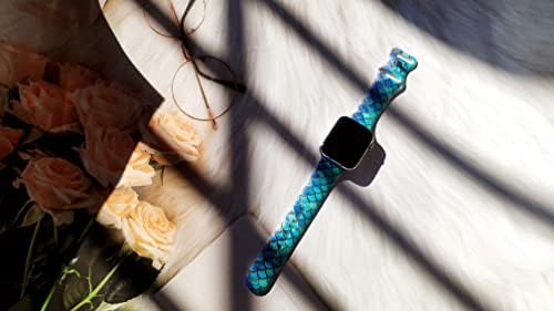 סולמות דגים פס שעון בתולת ים תואמת את Apple Watch, שיפוע סגול להקות iwatch רצועות כף יד רצועות סיליקון רכות החלפה מתכווננת לסדרה
