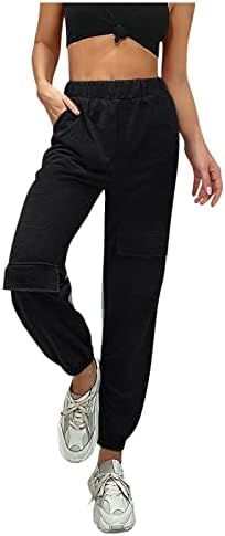 מכנסי רגל רחבים לנשים שרוך מכנסיים בצבע אחיד חותלות ספורטיביות עם מכנסיים מזדמנים רופפים בכיס