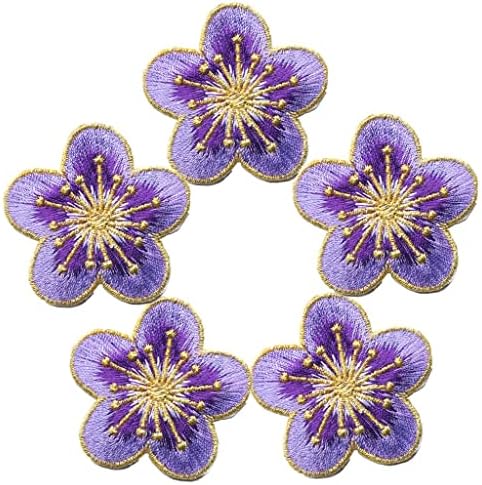 TJLSS 5 יחידות שזיף סגול פרחי פרחי פרחי שיפוע צבע טלאים רקומים תפור ברזל על תגים לבגדים אפליקציות DIY