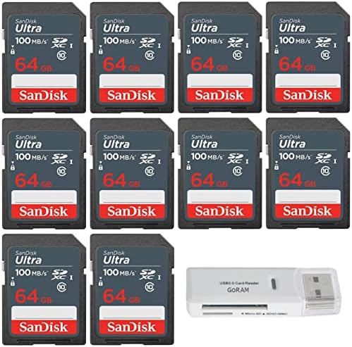 סנדיסק 256 ג ' יגה-בייט כרטיס זיכרון 10 100 מגה-בייט/שניה 1, חבילה מלאה של כרטיסי מצלמה עם גורם יו-אס-בי 3.0 קורא כרטיסים