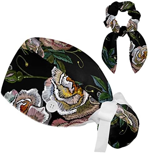 ורדים לבנים וורודים כובע עבודה מתכוונן עם כובע שיער קשת, כובע בופנט עם כפתורים