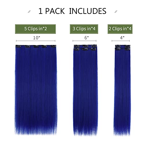 הארכת שיער 22 סינטטי 5 יחידות ארוך ישר טבעי עבה שיער חתיכות מלא ראש כהה כחול