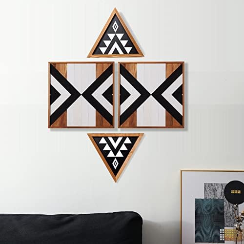 Mokof Boho Home Decor Set Set of 2 - Art מסגרת משולש עץ - דפוס גיאומטרי שחור לבן הדפס על עץ, 10x12 אינץ '