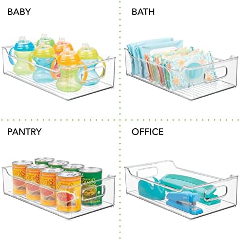 עיצוב רחב פלסטיק משתלת אחסון מיכל פחי עם ידיות לארגון בארון, ארון או כוך מדפים - ארגונית עבור תינוק מזון, ליקוק,