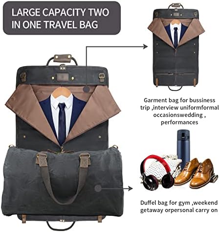 2 ב 1 שעווה / בד עור חליפת מטען בגד תיק עם רצועת כתף עבור נסיעות ונסיעות עסקים