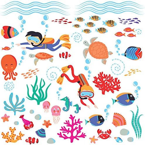 צלילה לתוך הים & יצורים מתחת למים פיל & מקל קיר אמנות מדבקת מדבקות עבור משתלה או ילדים חדר