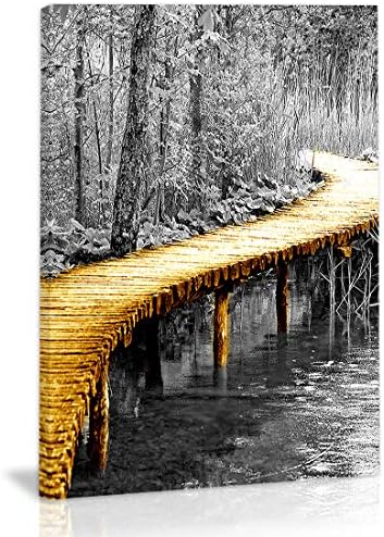 עץ שחור ולבן קיר אמנות דקור צהוב גשר מודרני יצירות אמנות בד ציור הדפסי תמונות בית תפאורה לסלון חדר אוכל חדר שינה