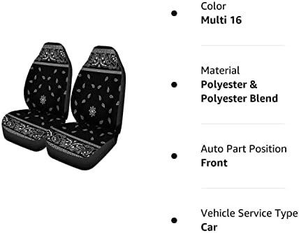 מושב מכונית Pinbeam מכסה צבע צבעוני של פייזלי שחור בנדנה בגבול צעיף לבן סט של 2 אביזרי רכב מגנים על מכוניות תפאורה אוניברסלית