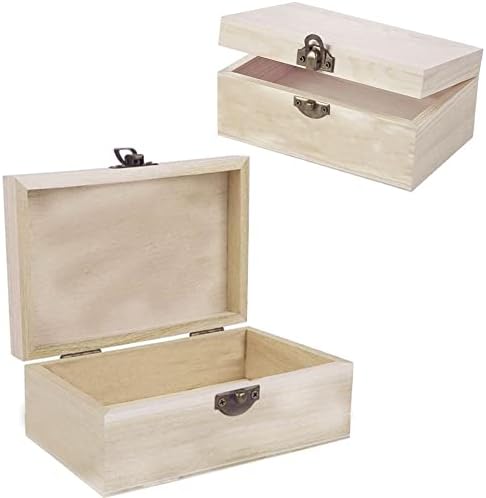 קופסת עץ למלאכות-2 יחידות מלבן גדול קופסאות עץ לא גמורות, קופסת מלאכת עץ עם מכסה צירים ואבזם קדמי לתחביבי עשה
