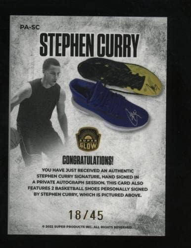 2022 סופר זוהר 1 אי פעם סטיבן קארי חתום על תיקון נעלי ספורט אוטומטי בכרטיס 18/45 - נעלי ספורט NBA עם חתימה