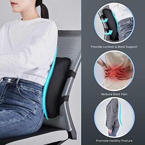 כרית תמיכה המותנית לכיסא משרדי - שפר את כאבי הגב, היציבה בזמן הישיבה - כרית קצף זיכרון עם רצועה מתכווננת לכיסא שולחן/משחק,