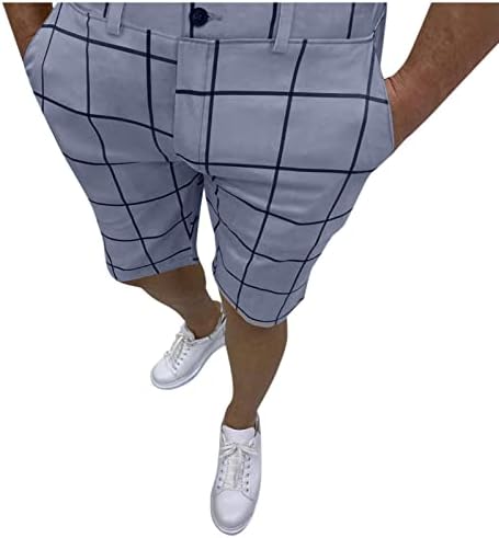 גברים של מכנסיים ספורט זכר קיץ מזדמן דק גדול משובץ הדפסת מכנסיים רוכסן לטוס חצי אלסטי מותניים כיס גברים טניס