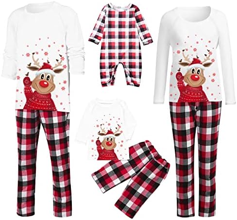 מכנסי פיג'מה משפחתית של דיאגו סטים תואמים, חולצת טשיר שרוול ארוך חג המולד ומכנסיים חג מצחיק כותונת לילה PJ סט בגדי לילה