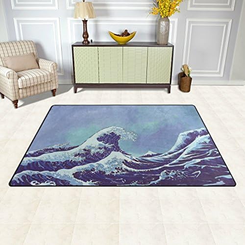 גלי מים וולא שטיח שטיח, גלי ים יפניים שטיח רצפת שמיים כחולים שולח שולח לא החלקה למעונות חדר מעונות חדר מעונות