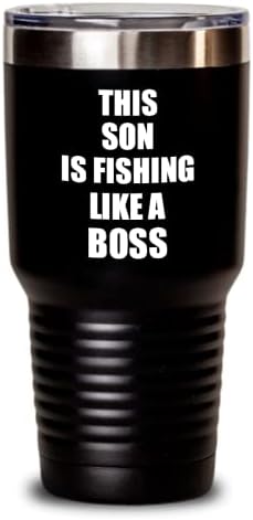 הבן הזה לדוג כמו בוס כוס רעיון מתנה מצחיק משפחה כוס מבודדת נוכחת עם מכסה שחור 30 עוז