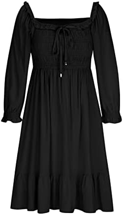 שמלת קיץ של HCJKDU לנשים 2023 ראפלס צוואר מרובע שרוול ארוך שמלת שרוול ארוך שמלת שכבתות ראפלס שמלת שיפון מזדמנים