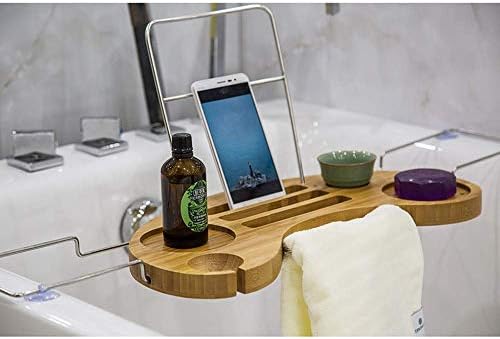 מגש אמבטיה של פשטות יצירתית עם מחזיק אייפד פשטות יצירתית הניתנת להרחבה פשטות במבוק אמבטיה עם טלפון, טאבלט, מחזיק