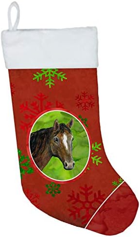 אוצרות קרוליין SB3121-CS סוס אדום פתיתי שלג לחג חג המולד גרב חג המולד, אח תלויה גרביים עונת חג המולד עיצוב חג המולד קישוטים