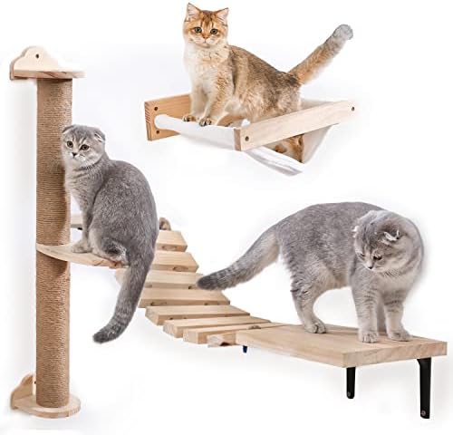 פאתוסיו חיות מחמד חתול קיר ג ' ונגל סט 1 - צף חתול מדפים ומוטות עבור קיר, חתול קיר ריהוט לחתולים מקורה-כולל חתול קיר